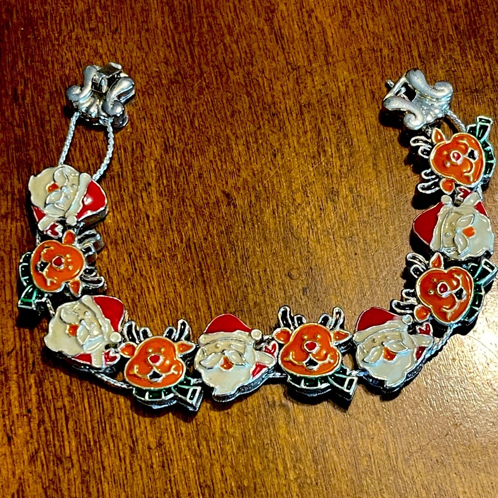 VINTAGE SANTA & RUDOLPH CHRISTMAS SLIDE BRACELET 80’s - 90’s ERA